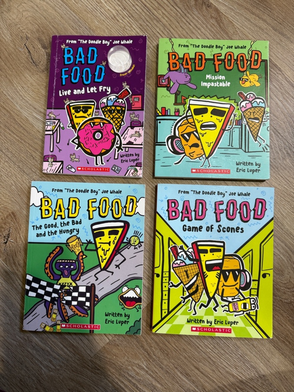 Scholastic Bad Food Book Set with Purple, Green, Blue, and Teal Covers